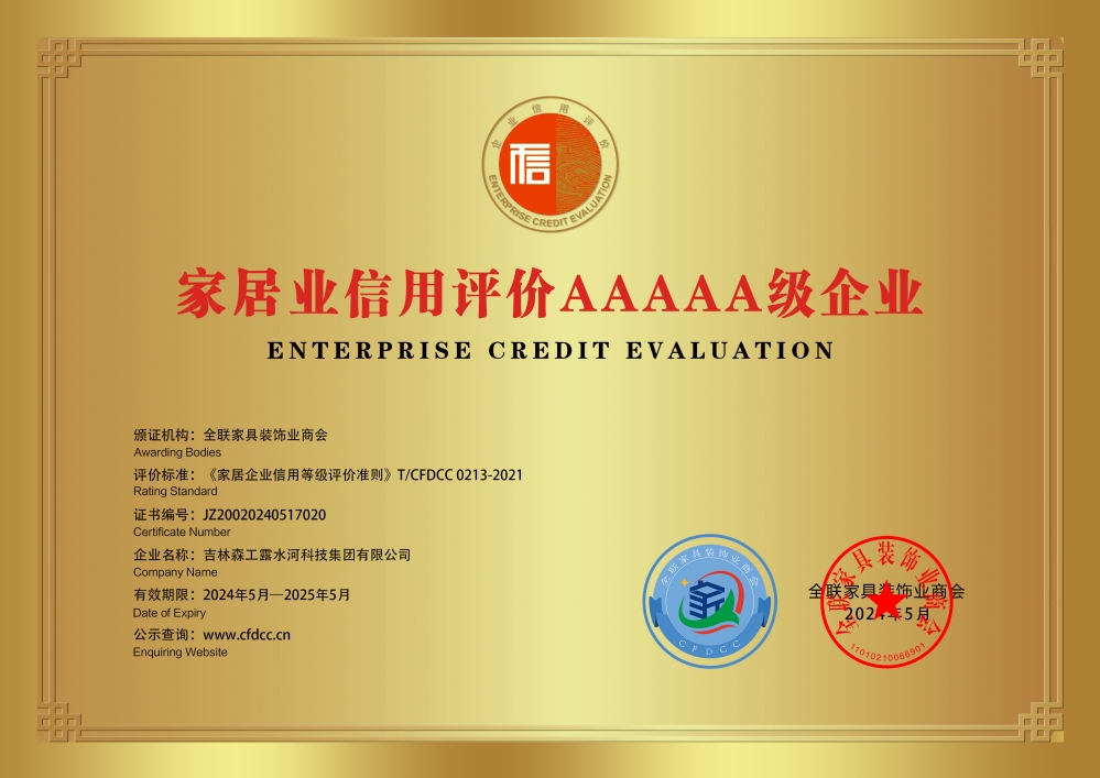 Credit evaluation of home furnishing industry AAAAA-level enterprises