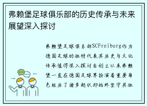 弗赖堡足球俱乐部的历史传承与未来展望深入探讨